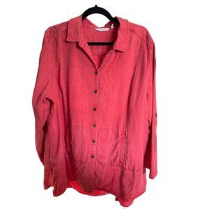 Soft Surroundings sz 2X Orange roll tab sleeve pockets peplum button front tunic